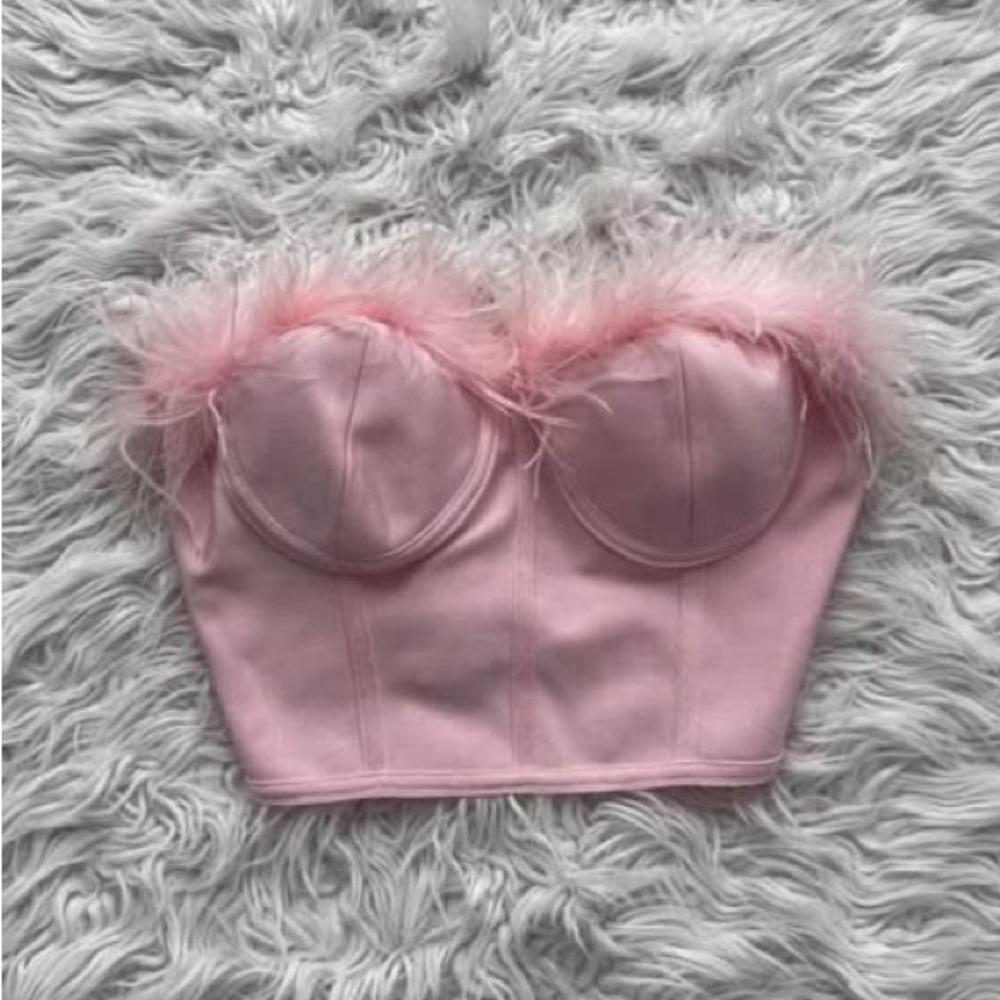superdown Blush Feathered Crop Top